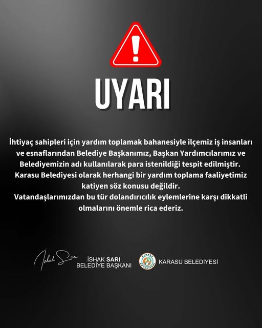 Karasu Belediyesi’nden Dolandırıcılık Uyarısı