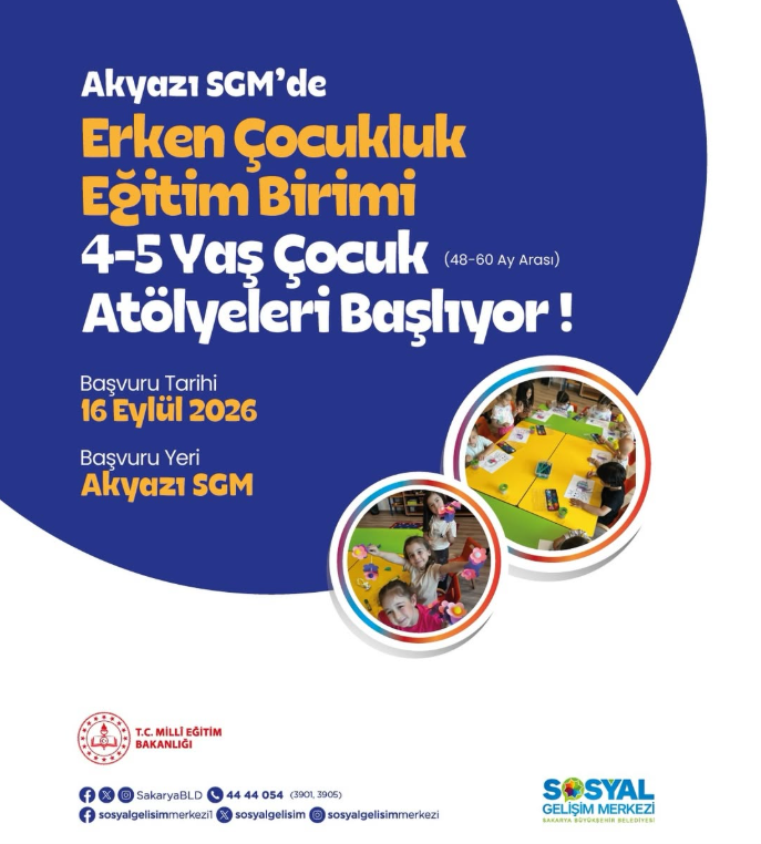 Akyazı SGM’de çocuklar için atölyeler başlıyor